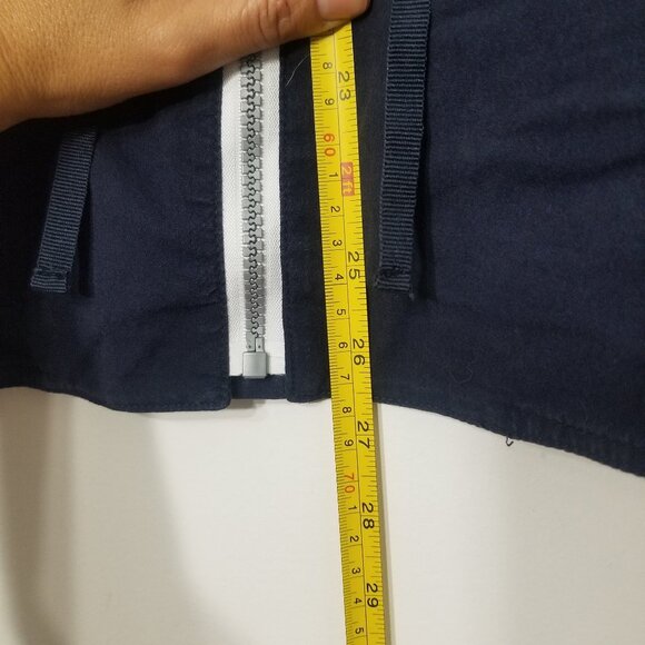 Orly Navy Blue Cotton Blend Knit Sleeve Zip Front Pockets Drawstring Jacket 12 - Picture 11 of 12